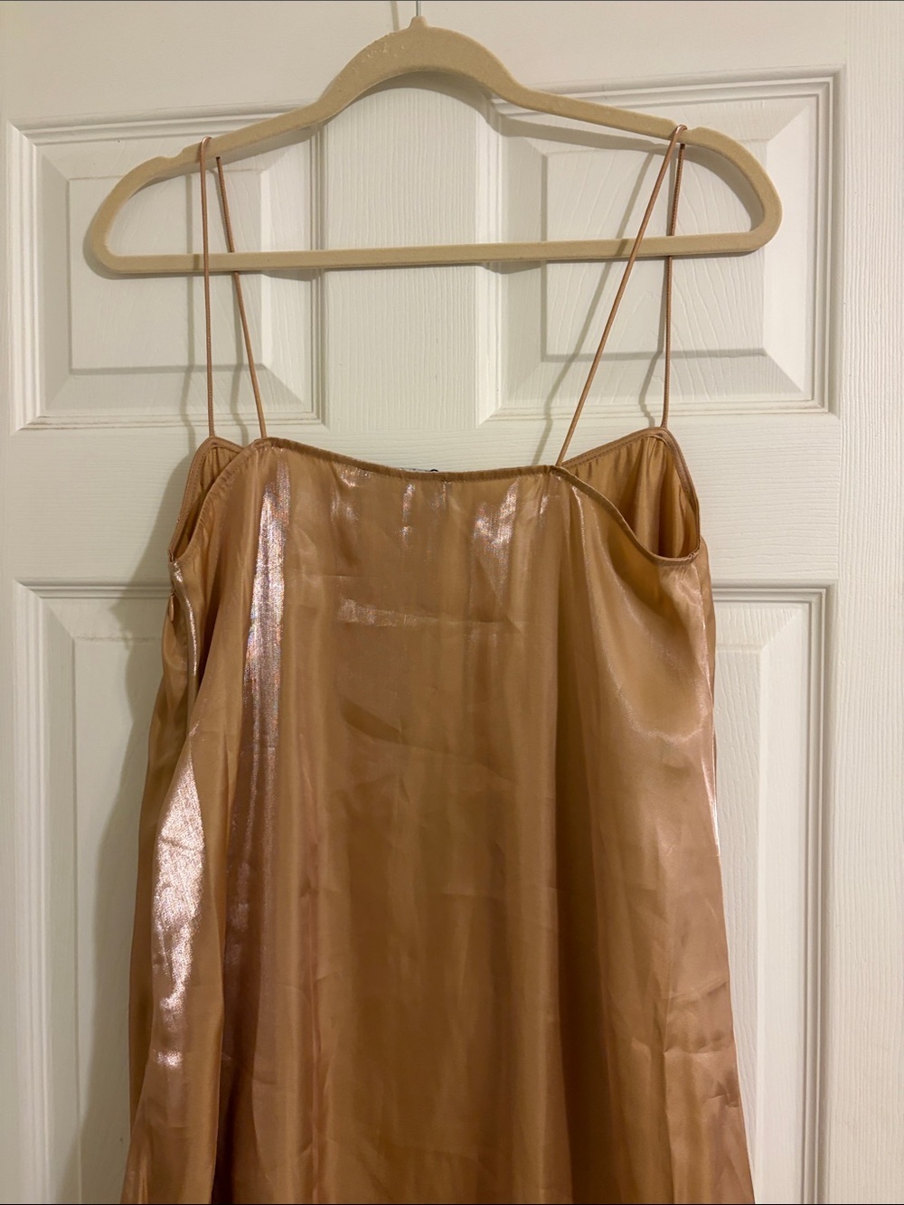 CAARA Slip Dress in Warm Beige light rose metallic tint NEW medium size - Picture 9 of 13